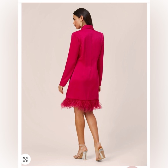 NWT - Aidan Mattox Charmeuse-Tuxedo Dress w/Fringe - Color: Bright Rose, Size 4 - Picture 5 of 7